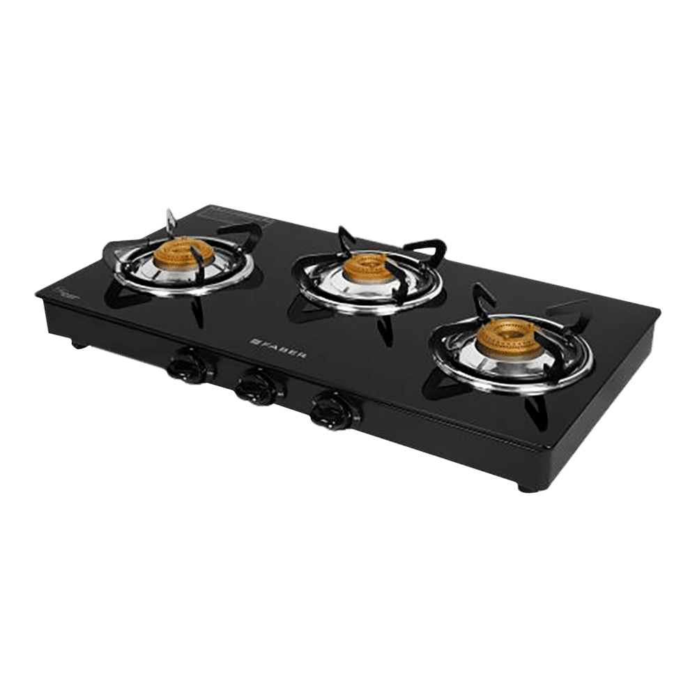 Buy Faber Marvel 3BB BK Tempered Glass Top 3 Burner Manual Gas Stove (Scratch Resistant, Black